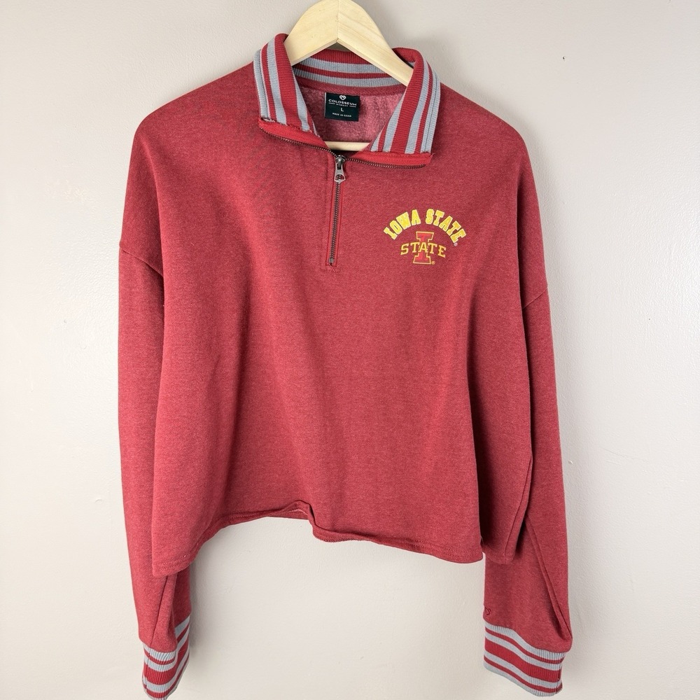 Iowa State Cyclones Pullover Womens L Quarter Zip Sweatshirt Cropped Red